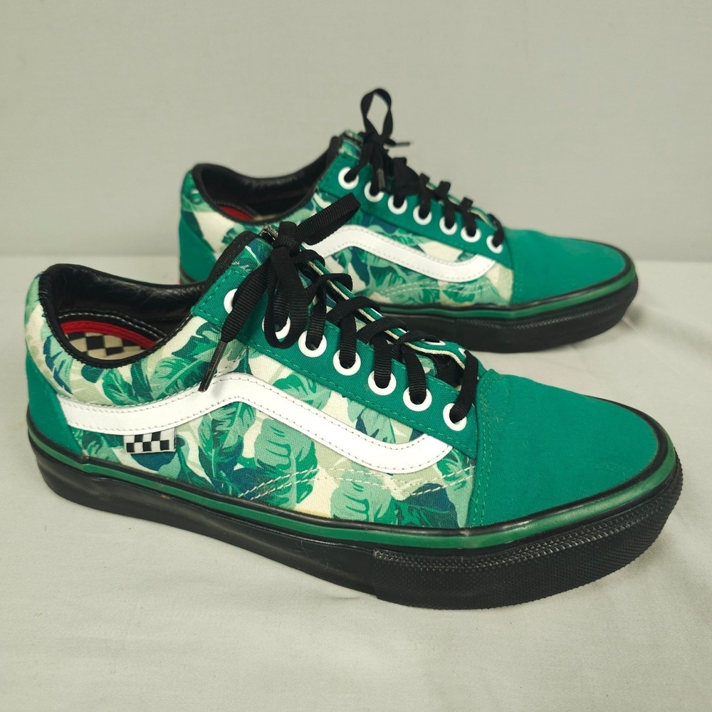 Vans Old Skool Low Shoes Men Size 7 Green White Black Tropical Print Pop Cush